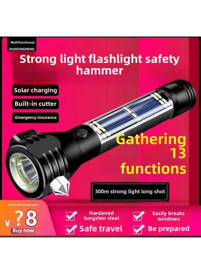 Car Safety Hammer Car Multi-function Flashlight Four-in-one Car Window Breaker Escape Hammer Fire Emergency Rescue-Product Specifications:Low Configuration [200 Lumens] No Side Lights And No Solar Energy  - Image 4