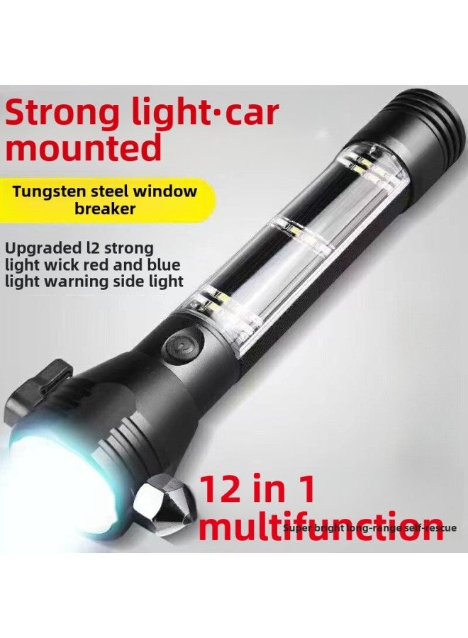 Car Safety Hammer Car Multi-function Flashlight Four-in-one Car Window Breaker Escape Hammer Fire Emergency Rescue-Product Specifications:Low Configuration [200 Lumens] No Side Lights And No Solar Energy  - Image 2