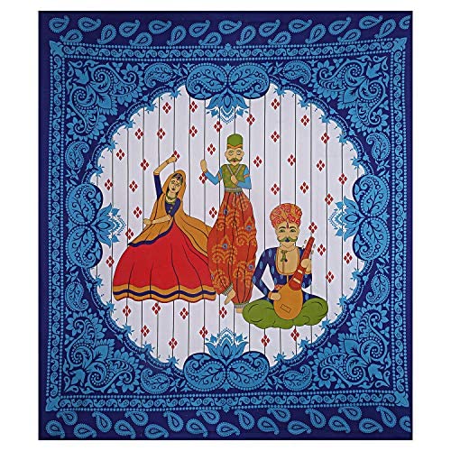 EarlyMart Cotton Comfort 180 TC Floral Rajasthani Jaipuri Traditional Double Bed Bedsheet with 2 Pillow Covers King Size Blue - Image 3