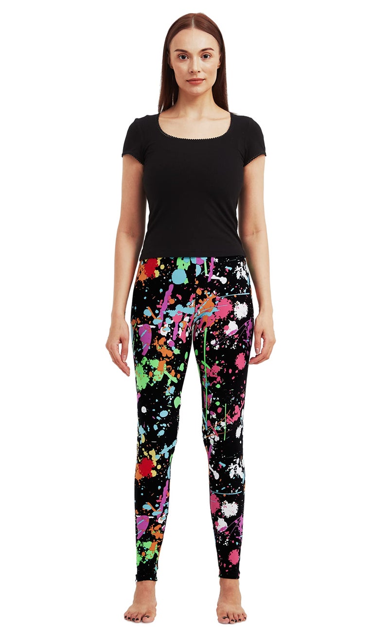 sissycos Women's 80s Leggings Artistic Splash Printed Buttery Soft Stretchy Pants (Medium, Color Splash) - Image 3