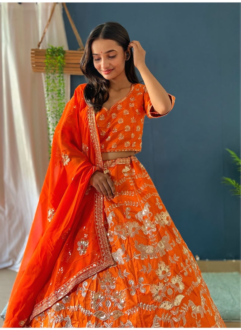 Super Asian Royal Jalpari Silk Embroidered Lehenga Set with Sequin & Zari Work – Heavy Can-Can Flair  - Image 4