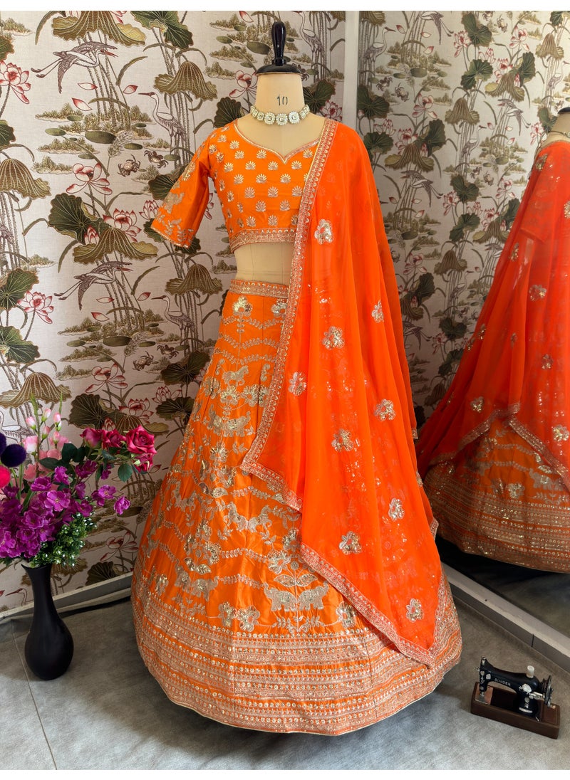 Super Asian Royal Jalpari Silk Embroidered Lehenga Set with Sequin & Zari Work – Heavy Can-Can Flair  - Image 3