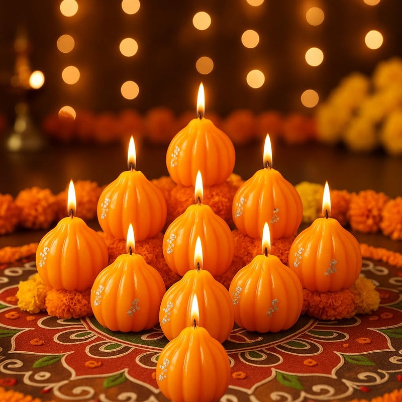 CraftVatika Candles for Diwali Decoration Set of 10, Soy Wax Candles Festive Decor Item with Modak Unique Candle Shape Pooja Decoration Items for Home,Festive Diya Gift Friends Family(Pack of 10) - Image 1