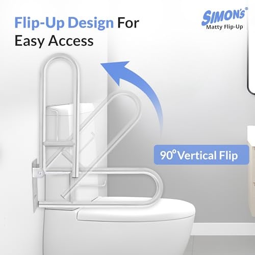 Simon's Simon’s Matty Flip-Up Heavy Duty 32mm Thick SS304 Folding Grab bar for Toilet and Commode Rising of Elderly Safety Anti Slip handrail and Support Handle - 60 cm - Pack of 1 - Image 5
