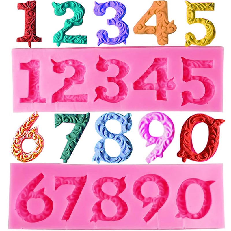 AIMEIKI Number Molds, AIMEIKI 2 Pack 3D Silicone Number 0-9 Embossed Fondant Chocolate Baking Molds for Decorating Birthday Cake Candy Chocolate DIY Craft Projects - Image 1