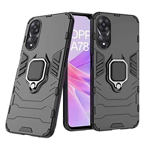 Cedo غطاء قاعدة الوقوف CEDO لهاتف Oppo A78 (5G) - جراب متين | حامل حلقي دوار مدمج | درع عسكري للجزء الخلفي (أسود) - Image 1