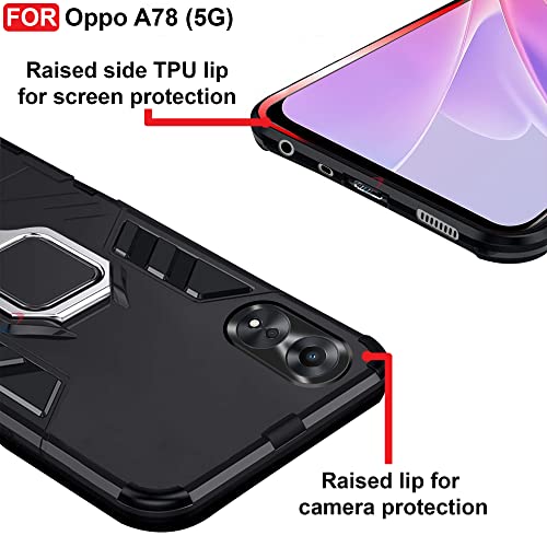 Cedo غطاء قاعدة الوقوف CEDO لهاتف Oppo A78 (5G) - جراب متين | حامل حلقي دوار مدمج | درع عسكري للجزء الخلفي (أسود) - Image 4