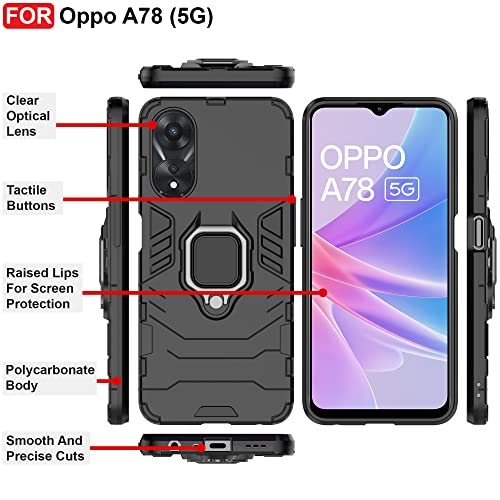Cedo غطاء قاعدة الوقوف CEDO لهاتف Oppo A78 (5G) - جراب متين | حامل حلقي دوار مدمج | درع عسكري للجزء الخلفي (أسود) - Image 3