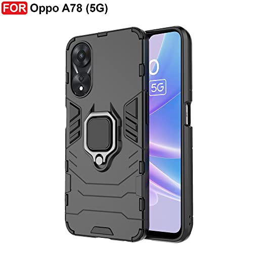 Cedo غطاء قاعدة الوقوف CEDO لهاتف Oppo A78 (5G) - جراب متين | حامل حلقي دوار مدمج | درع عسكري للجزء الخلفي (أسود) - Image 2