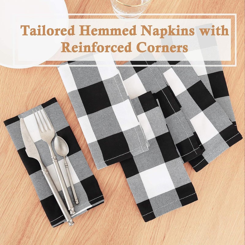 BETTERLINE 6 Buffalo Check Oversized Napkins 17x17 Inches for Everyday Place Settings Rustic Farmhouse Decor Holidays Family Dinners and BBQs White Buffalo Check Plaid - Image 5