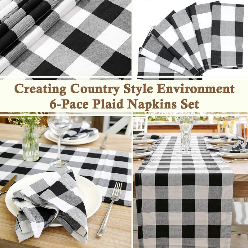 BETTERLINE 6 Buffalo Check Oversized Napkins 17x17 Inches for Everyday Place Settings Rustic Farmhouse Decor Holidays Family Dinners and BBQs White Buffalo Check Plaid - Image 3