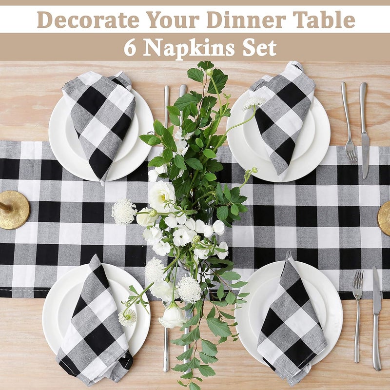 BETTERLINE 6 Buffalo Check Oversized Napkins 17x17 Inches for Everyday Place Settings Rustic Farmhouse Decor Holidays Family Dinners and BBQs White Buffalo Check Plaid - Image 2