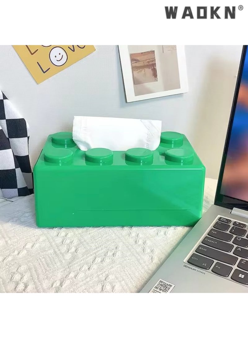 دبليو أيه أو كي أن كتل البناء صندوق الأنسجة ، الإبداعية لكمة مجانية جدار جبل صندوق الأنسجة ، ورق منشفة حامل للماء منشفة مربع للحمام (الأخضر)  - Image 1