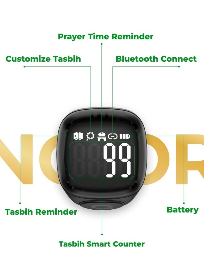 iQIBLA - UMEOX iQIBLA Smart Zikr Ring Noor Black 20MM | 5 Prayer Time Reminders | Tasbih Smart Counter | 0.69-inch large screen | iQIBLA Social Life App(Points Redemption,Sleep,Heart Rate,Steps...) | Tracks 9999 counts | iQIBLA Service - Image 1