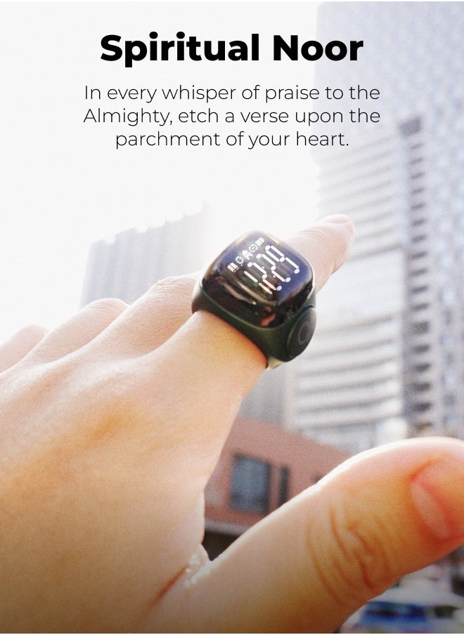 iQIBLA - UMEOX iQIBLA Smart Zikr Ring Noor Black 20MM | 5 Prayer Time Reminders | Tasbih Smart Counter | 0.69-inch large screen | iQIBLA Social Life App(Points Redemption,Sleep,Heart Rate,Steps...) | Tracks 9999 counts | iQIBLA Service - Image 1