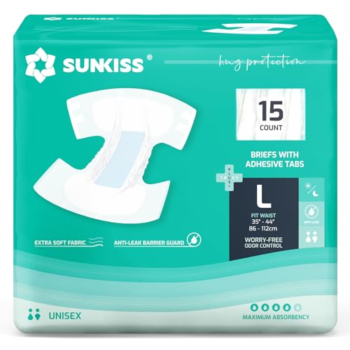 SUNKISS TrustPlus Adult Diapers with Maximum Absorbency, Unisex Disposable Incontinence Briefs with Tabs for Men and Women, Odor Control, Large, 15 Count - Image 1