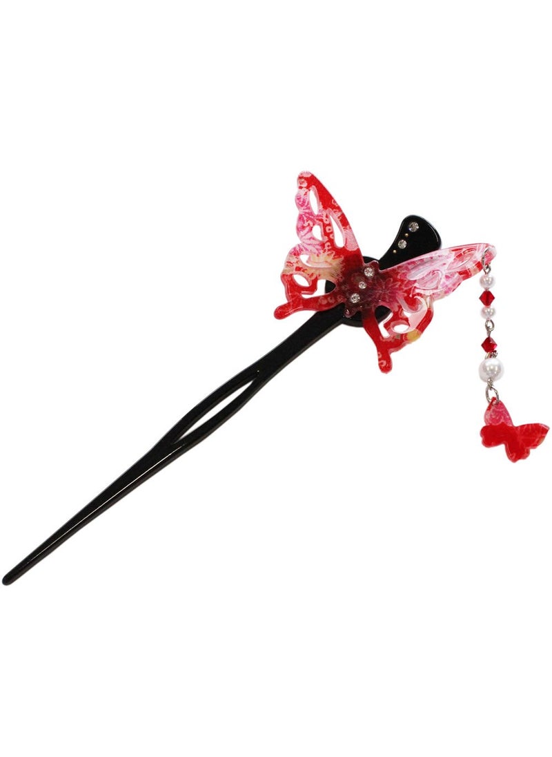 Cocoluck - Kanzashi Japanese Chirimen Hair Pin Stick Butterfly Design Red - Image 1