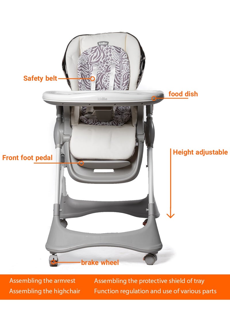 Kidilo كرسي طعام عالي قابل للطي من كيديلو مع عجلات، كرسي تغذية قابل للتعديل للأطفال، كرسي عالي محمول للأطفال مع مسند ذراع، تصميم قابل للتحويل للتغذية وممارسة المشي للأطفال، مدمج وسهل التنظيف - Image 3