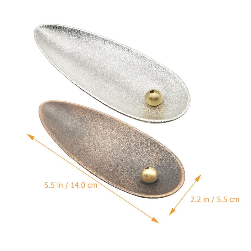 Japanese Style Bronze Silver Alloy Leaf Shaped Incense Holder Burner Set 2 Pcs for Home Fragrance Meditation - Image 3