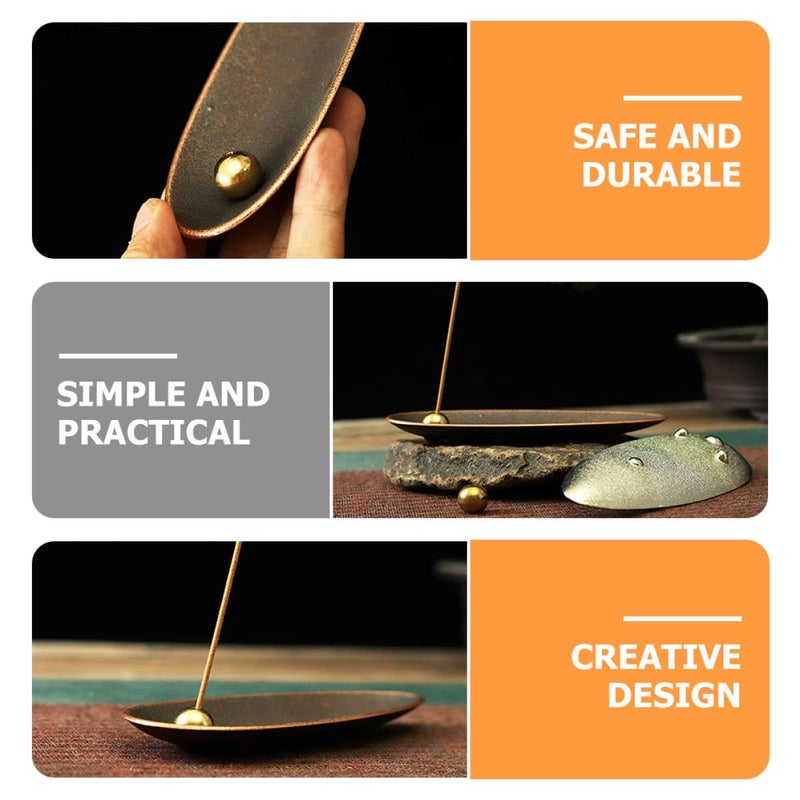 Japanese Style Bronze Silver Alloy Leaf Shaped Incense Holder Burner Set 2 Pcs for Home Fragrance Meditation - Image 4