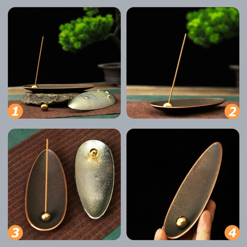 Japanese Style Bronze Silver Alloy Leaf Shaped Incense Holder Burner Set 2 Pcs for Home Fragrance Meditation - Image 5