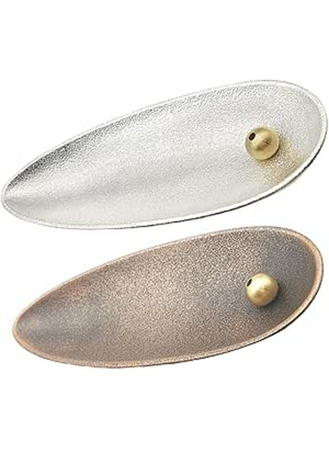 Japanese Style Bronze Silver Alloy Leaf Shaped Incense Holder Burner Set 2 Pcs for Home Fragrance Meditation - Image 1