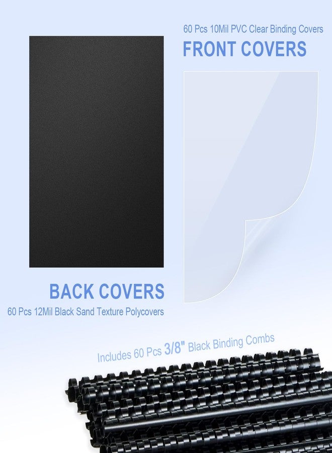 HOUYEE 180 Pack Binding Covers Set: 60 Pcs 3/8 Inch Black Binding Combs, 8.5x11 Inches, 60 Pcs 10 Mil Clear Binding Covers, 60 Pcs 12Mil Black Sand Texture, Letter Size - Image 4