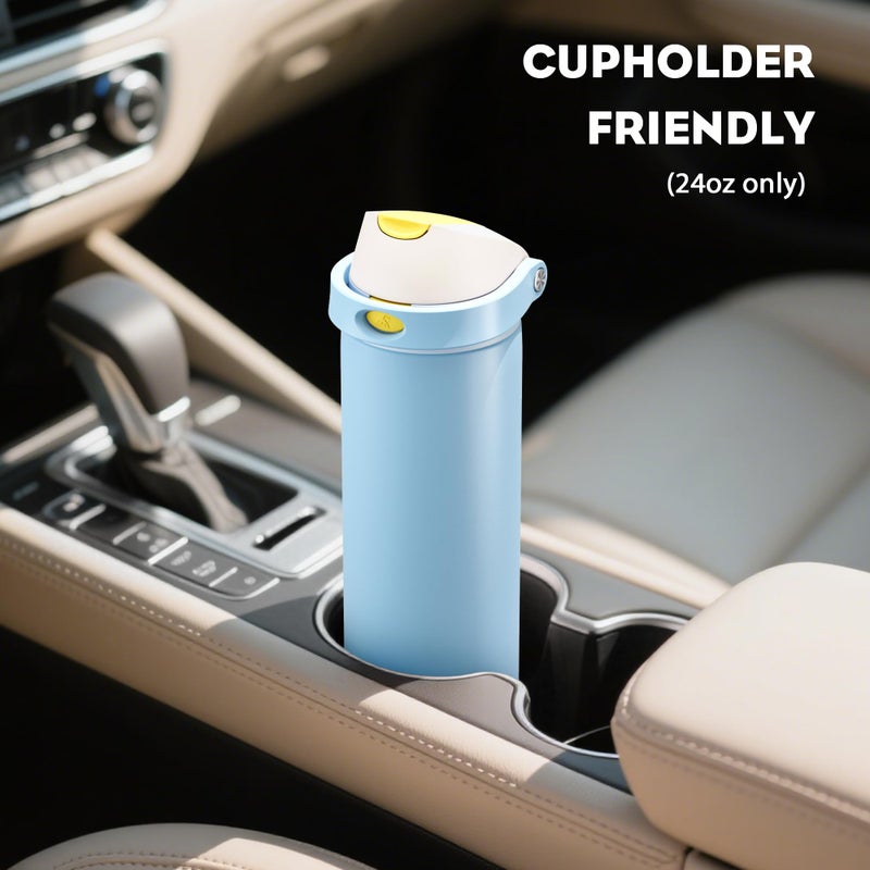POWCAN 24 oz Metal Water Bottle: 2-in-1 Push-Button Spout & Quick-Flip Straw, Leakproof, Cold 24Hrs, Fits Car Cup Holder, Insulated Cup for Sports, School, Trip, Gift for Women, Girls (Glass Slipper) - Image 5