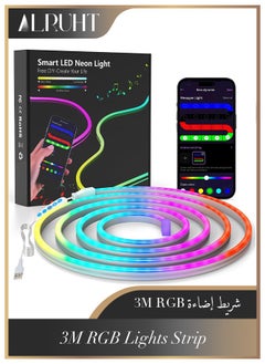 Alruht LED RGB Rope Light, 3M RGB Flexible Lights Strip, Gaming Light Music Sync, Neon Strip Lights, App Control Neon Lights for Gaming Room Living Bedroom Wall Decor  - Image 1