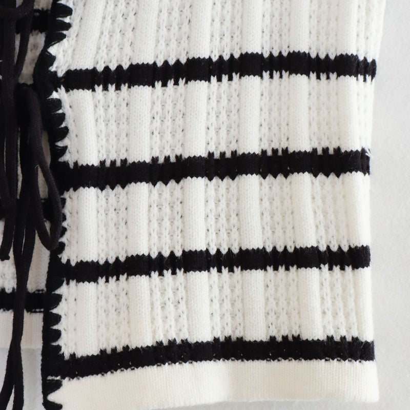 2023 Summer New Y2K European and American Womens Fashion Classic Crochet Striped Top + Knitted Pants Set Top  - Image 4