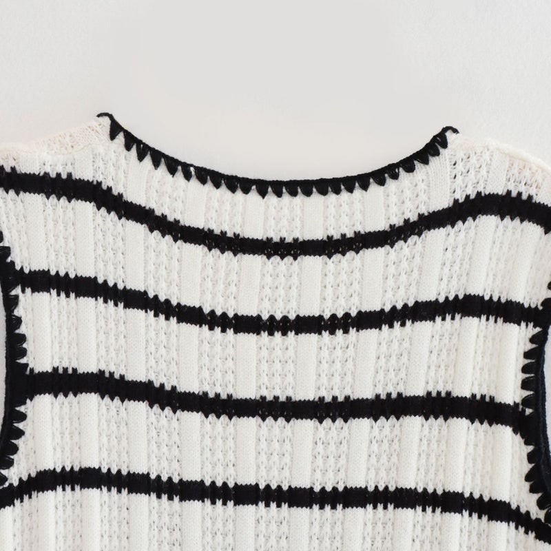 2023 Summer New Y2K European and American Womens Fashion Classic Crochet Striped Top + Knitted Pants Set Top  - Image 5