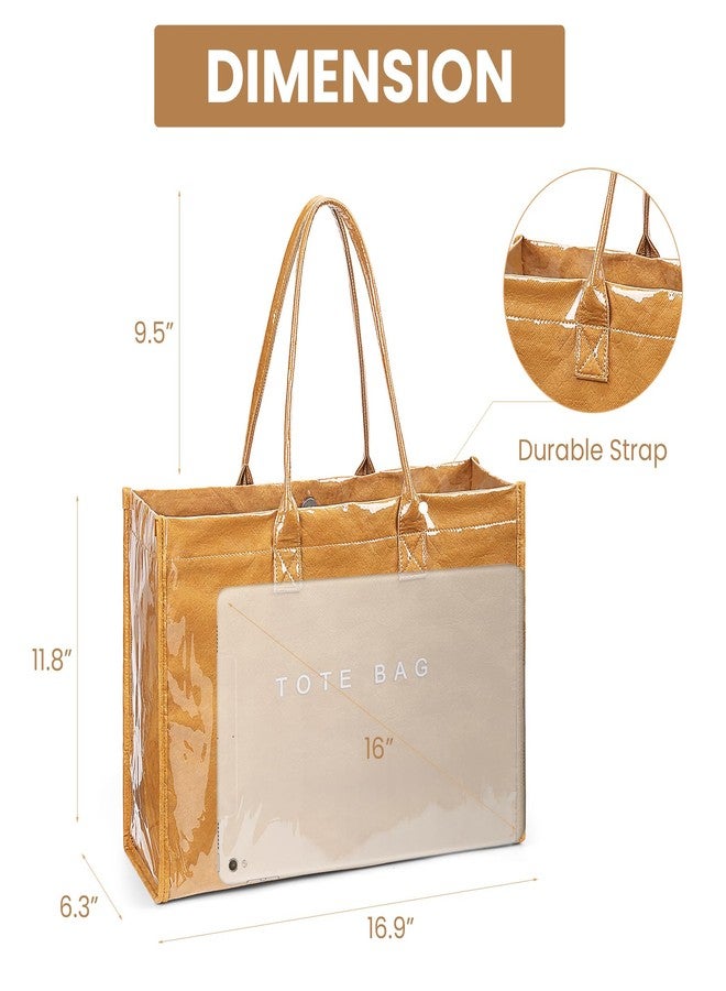 Lushandy PVC Tote Bag for Women, Large Plastic Tote Purse Work Kraft Paper Letter Print Shoulder Bag Carry All Hobo Handbag - Image 4