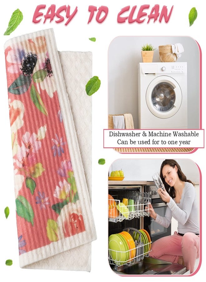 Chengu 6 Pcs Absorbent Swedish Dish Towel Quick Drying Cloths Small Reusable Dishcloth Small Cleaning Cloth Rag for Kitchen Counter(Flower Patterns) - Image 3