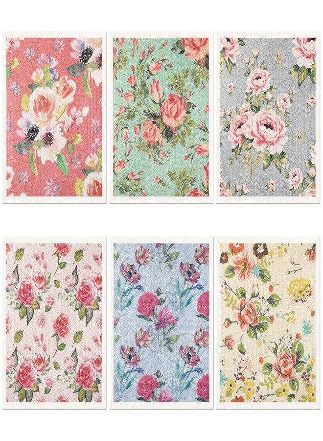 Chengu 6 Pcs Absorbent Swedish Dish Towel Quick Drying Cloths Small Reusable Dishcloth Small Cleaning Cloth Rag for Kitchen Counter(Flower Patterns) - Image 1