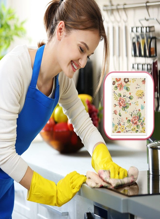 Chengu 6 Pcs Absorbent Swedish Dish Towel Quick Drying Cloths Small Reusable Dishcloth Small Cleaning Cloth Rag for Kitchen Counter(Flower Patterns) - Image 5
