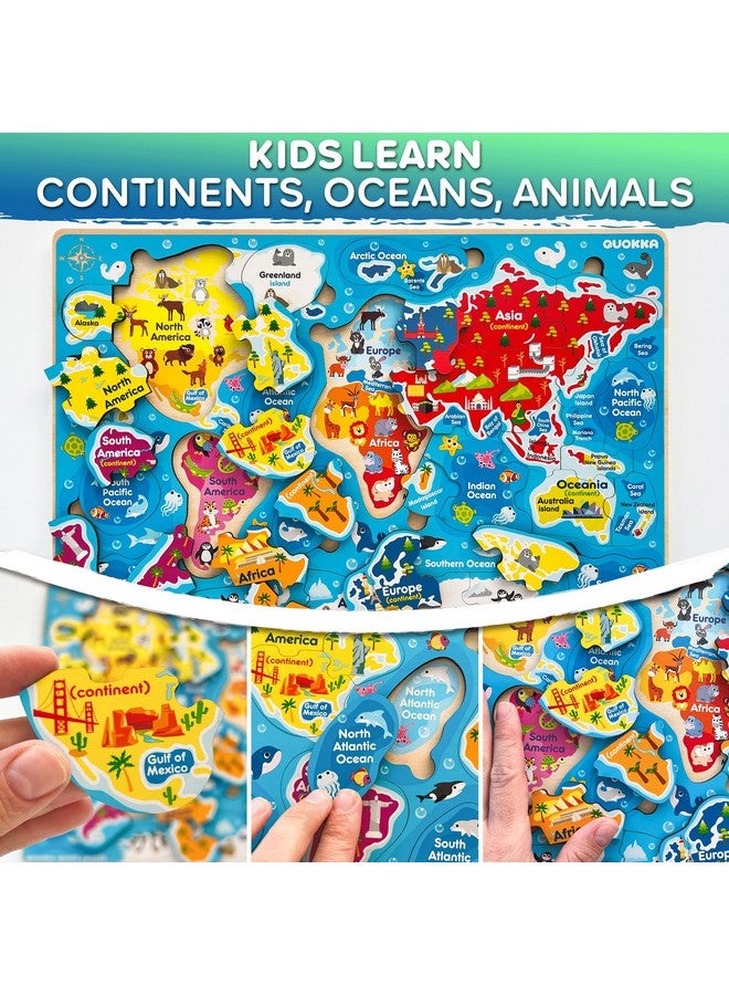 quokka Wooden Puzzles For Kids Ages 4-6 - 3 Educational Wood Toddler Puzzles Ages 3-5 - Learning United States Toddler Game Puzzles Ages 2-4 - Gift World, Space And Usa Maps For Boys And Girls - Image 3