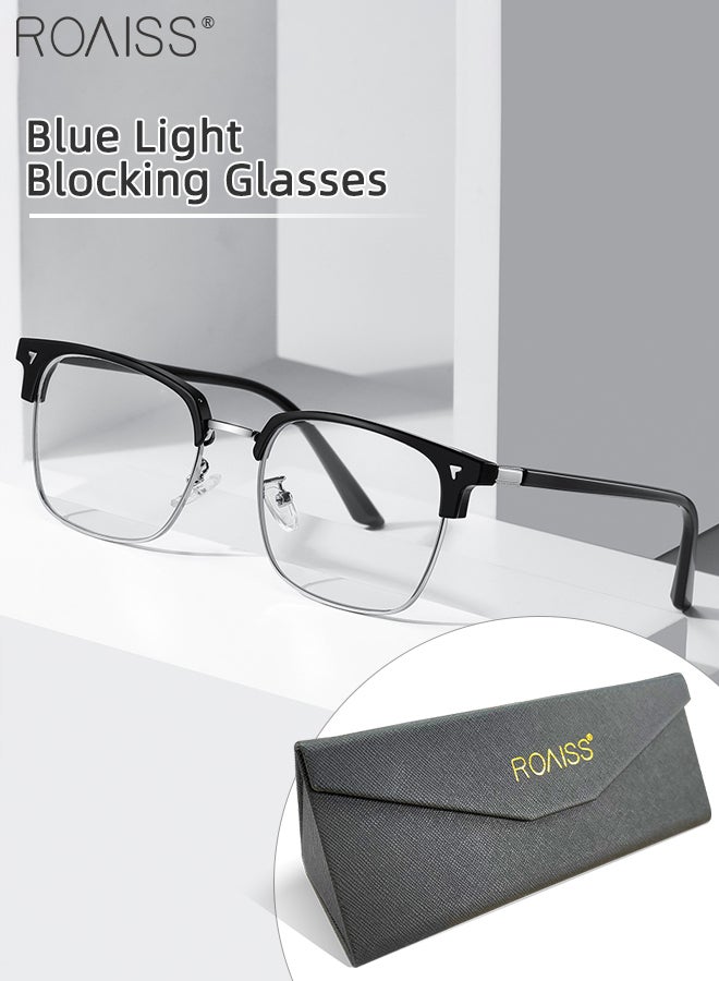 roaiss Blue Light Blocking Glasses Blue Light Filter Computer Reading Gaming TV Phones Browline Eyeglasses Fashion Anti Eyestrain Headache Eyewear for Men Women Black Silver 52mm - Image 1