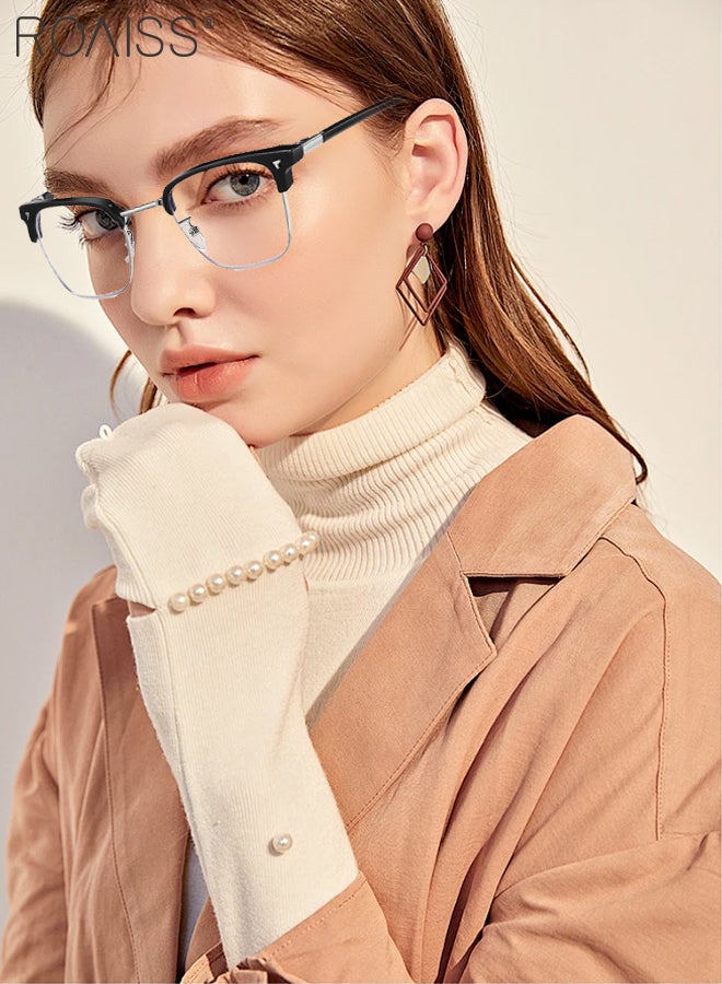 roaiss Blue Light Blocking Glasses Blue Light Filter Computer Reading Gaming TV Phones Browline Eyeglasses Fashion Anti Eyestrain Headache Eyewear for Men Women Black Silver 52mm - Image 2