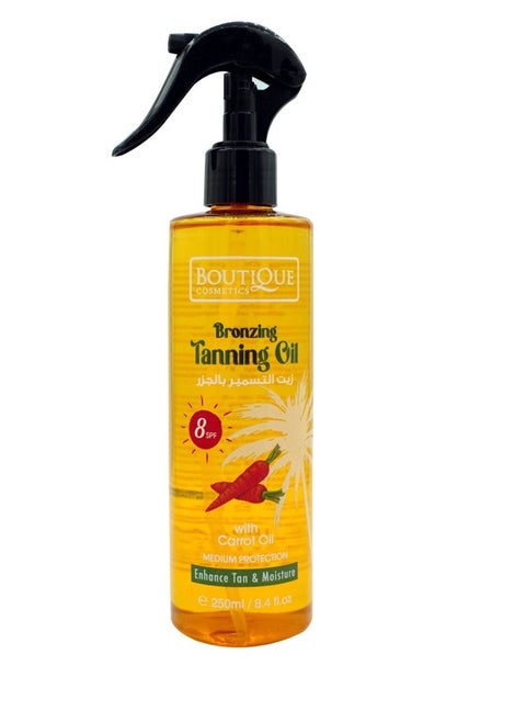 Boutique Carrot Tanning Oil helps your skin tan faster, keeps your skin soft and smooth, and maintains an even color. Easy to apply and quickly absorbed. 250ml