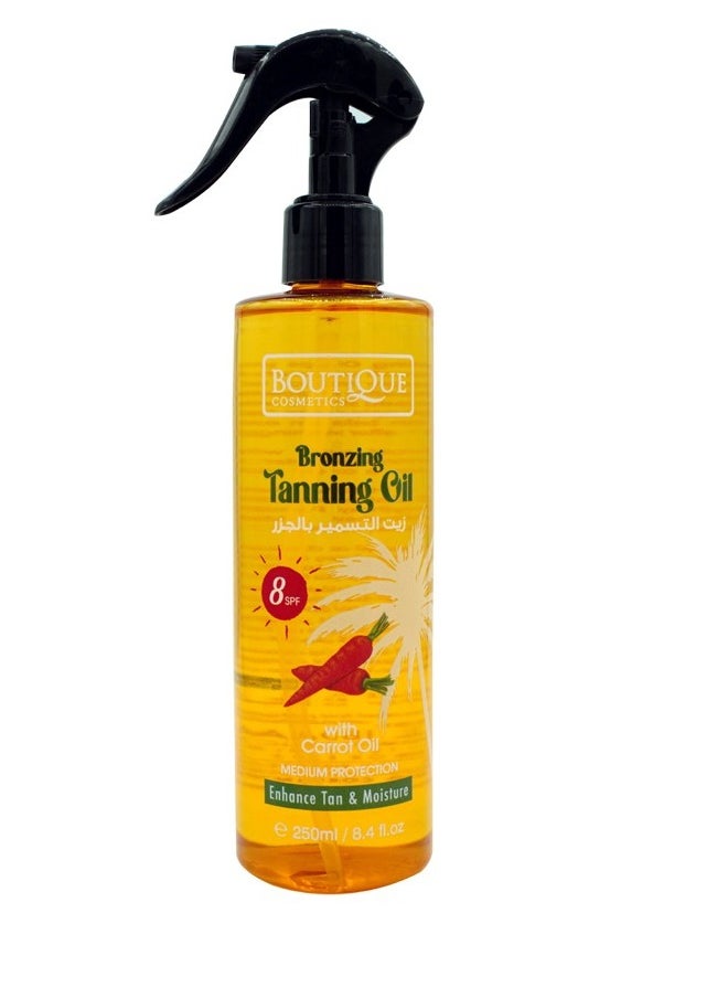 Boutique Carrot Tanning Oil helps your skin tan faster, keeps your skin soft and smooth, and maintains an even color. Easy to apply and quickly absorbed. 250ml
