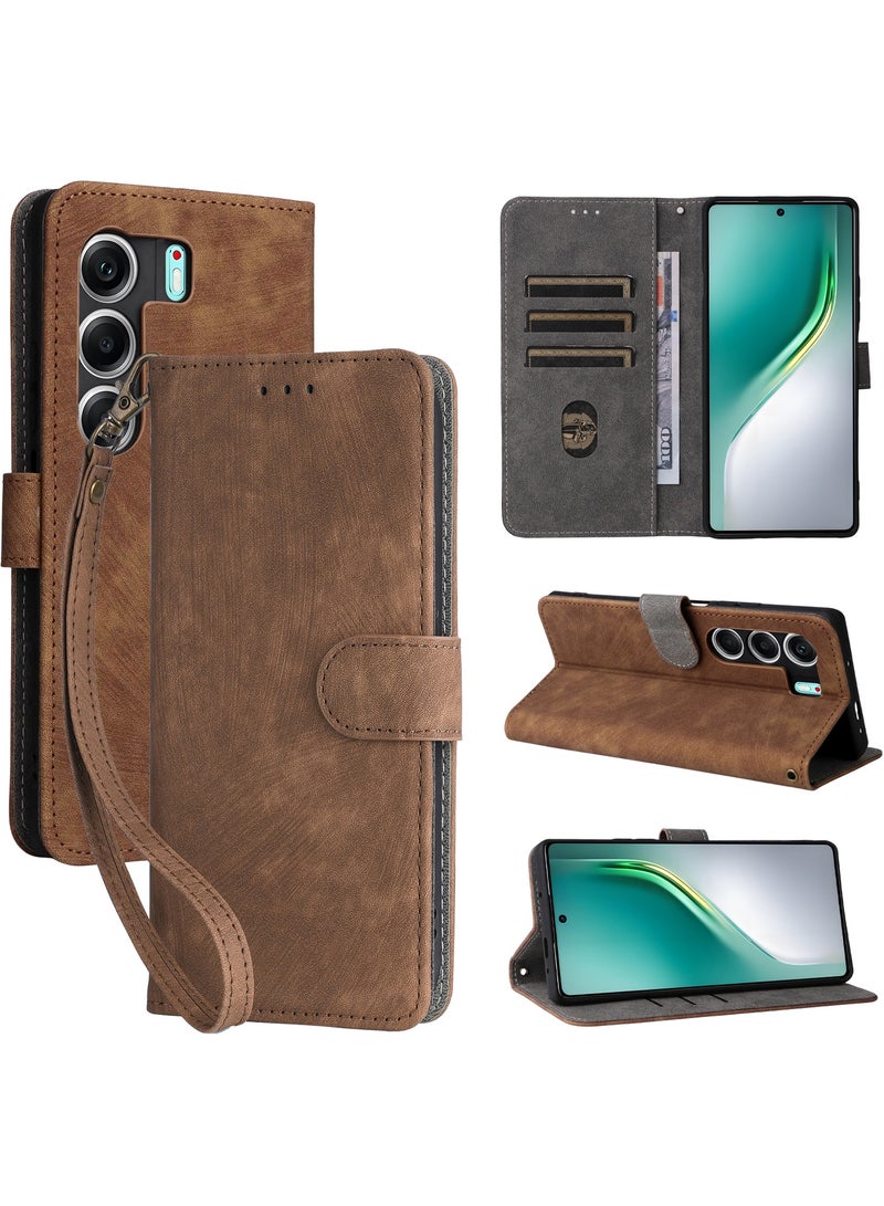 For Tecno Camon 40 Pro 5G Flip Cover with Detachable lanyard, PU Leather Full Body Protection Shockproof Flip Mobile Phone Case, RFID Anti-theft Brush Folio Wallet Case  - Image 1