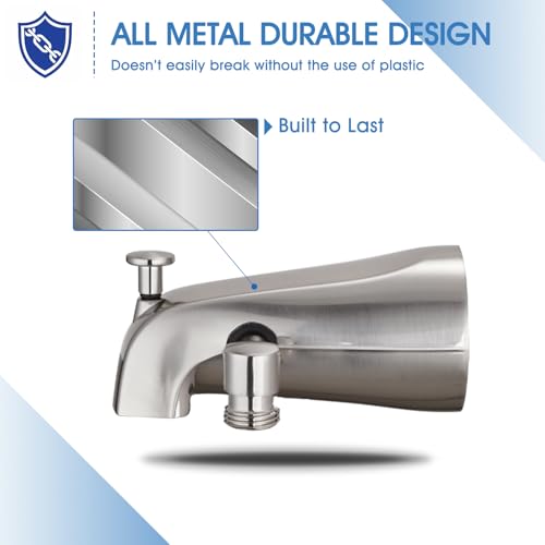 YASINU All Metal Tub Spout with Diverter Brushed Nickel Fits Threaded 12 or 34 IPS Tub Faucet with Shower Diverter - Image 3