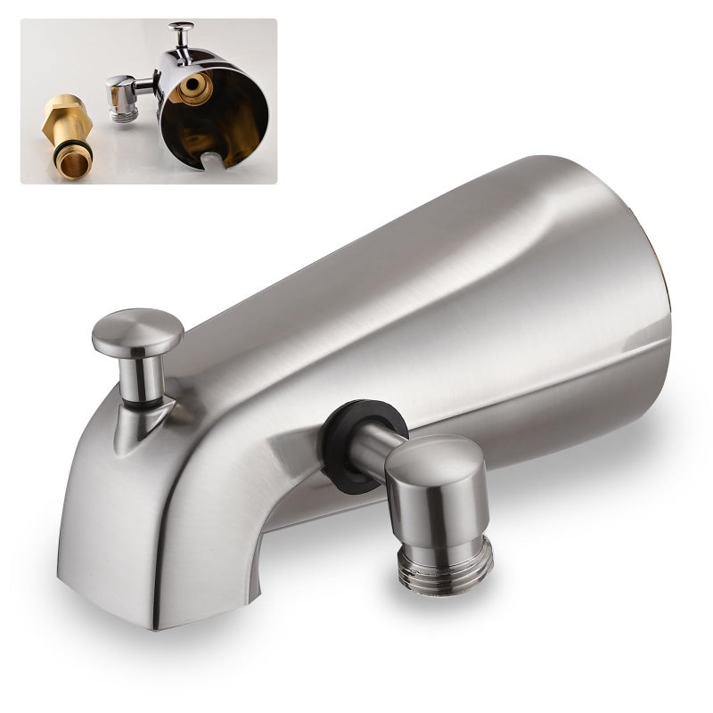 YASINU All Metal Tub Spout with Diverter Brushed Nickel Fits Threaded 12 or 34 IPS Tub Faucet with Shower Diverter - Image 2