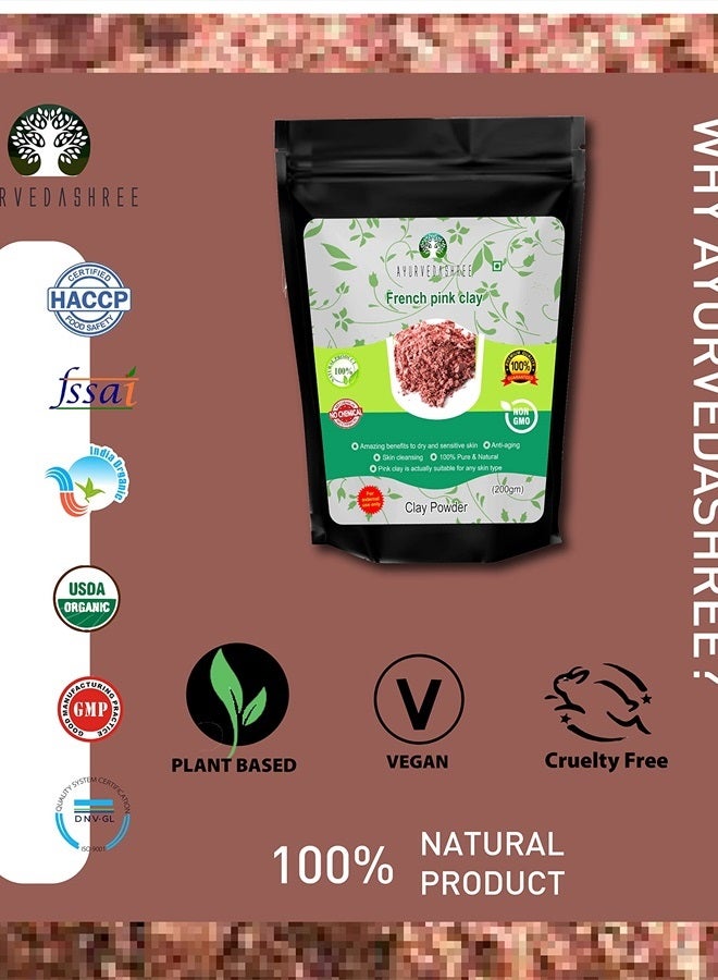 AYURVEDASHREE French Pink Clay Powder, 200 Gm, Montmorillonite Pink Clay, Mild Hydrating Clay, Suitable for Sensitive, Matured & Acne-Prone Skin, Face Mask  - Image 5