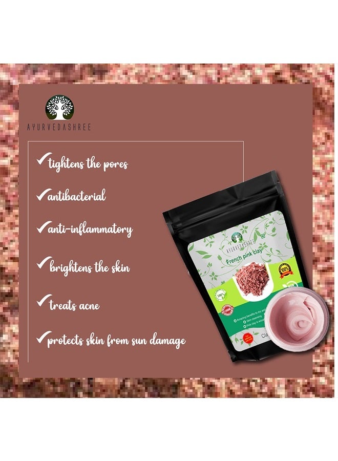 AYURVEDASHREE French Pink Clay Powder, 200 Gm, Montmorillonite Pink Clay, Mild Hydrating Clay, Suitable for Sensitive, Matured & Acne-Prone Skin, Face Mask  - Image 3