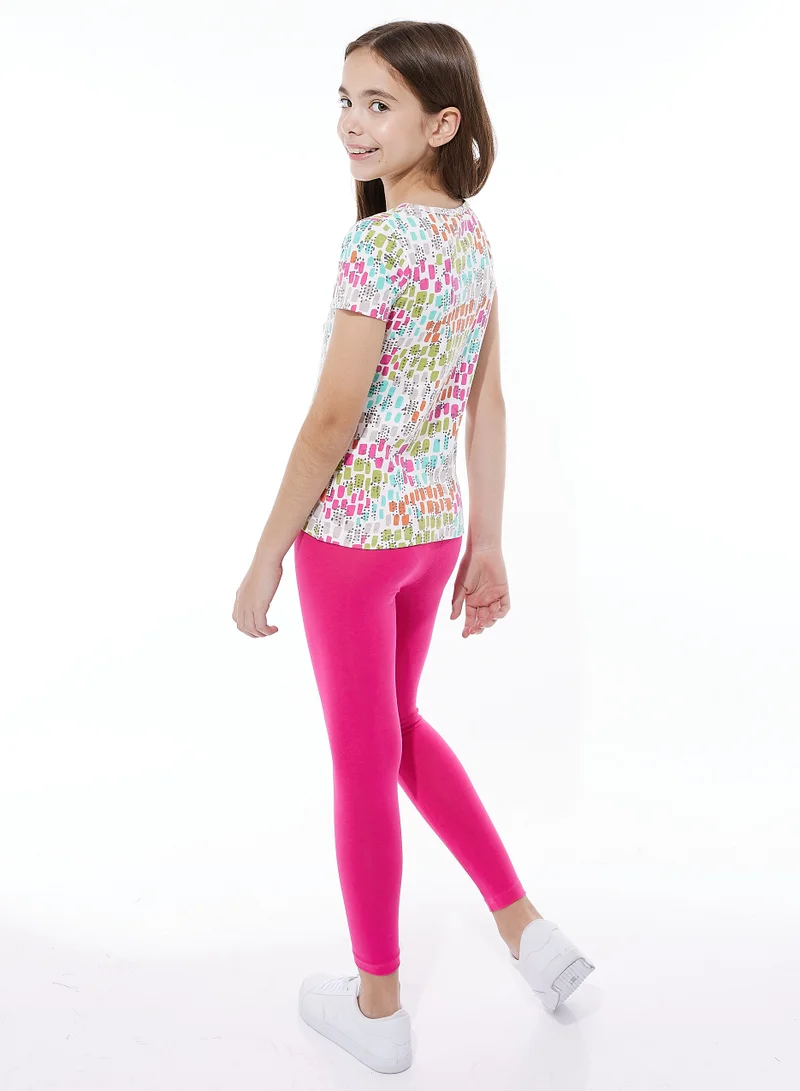 Victor And Jane  Girls’ 2-Piece Outfit Set - (2-8 Years)Tee & Pink Legging  | Best Price UAE