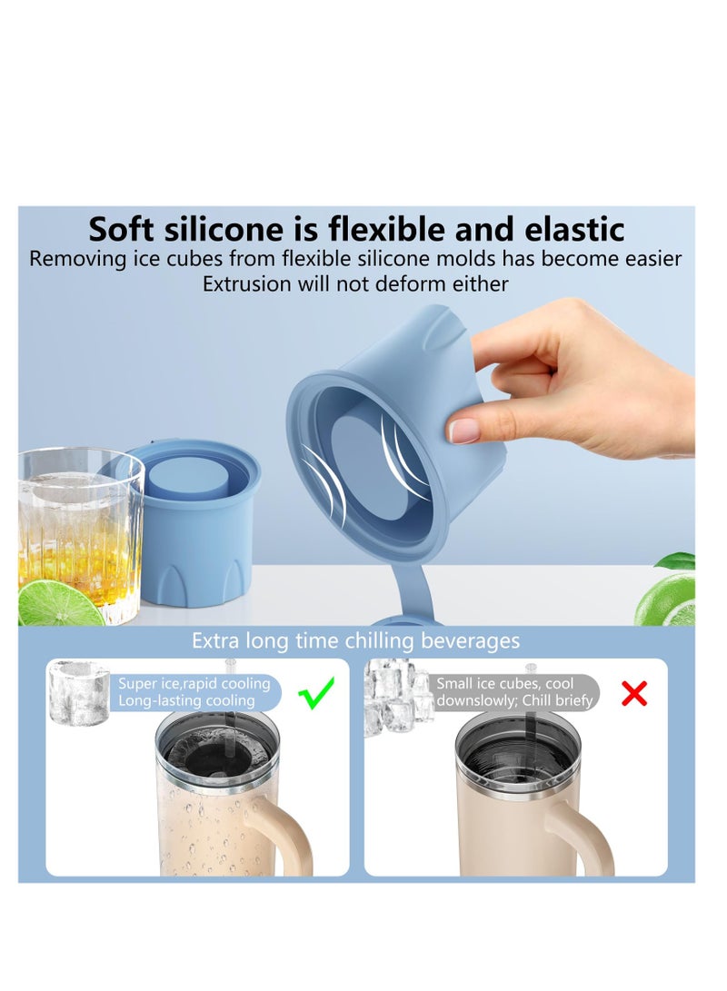SYOSI Ice Mold, Ice Cube Tray for Tumbler Cup, 3 Pcs Silicone Hollow Cylinder Ice Mold with Lid, Ice Mold for Stanley Cup for Chilling Cocktails, Whiskey, Ice Drink, Juice, Coffee(blue) - Image 4