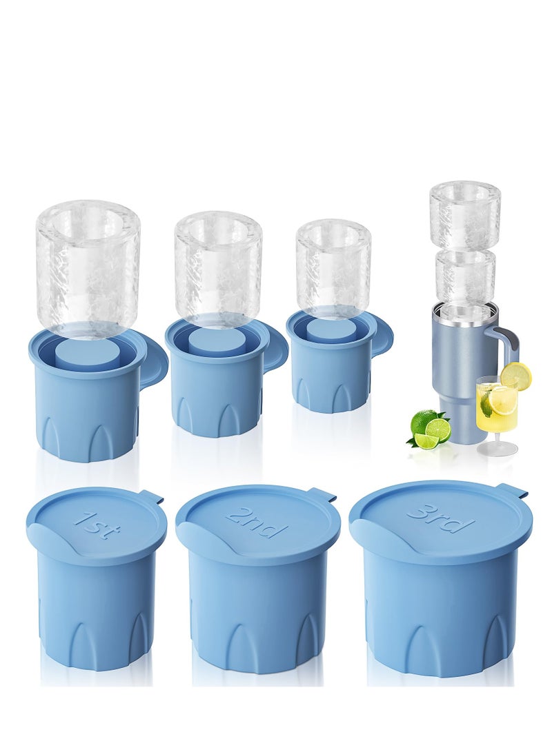 SYOSI Ice Mold, Ice Cube Tray for Tumbler Cup, 3 Pcs Silicone Hollow Cylinder Ice Mold with Lid, Ice Mold for Stanley Cup for Chilling Cocktails, Whiskey, Ice Drink, Juice, Coffee(blue) - Image 1