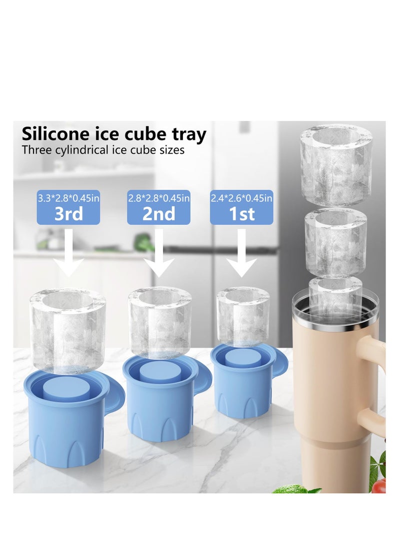 SYOSI Ice Mold, Ice Cube Tray for Tumbler Cup, 3 Pcs Silicone Hollow Cylinder Ice Mold with Lid, Ice Mold for Stanley Cup for Chilling Cocktails, Whiskey, Ice Drink, Juice, Coffee(blue) - Image 2