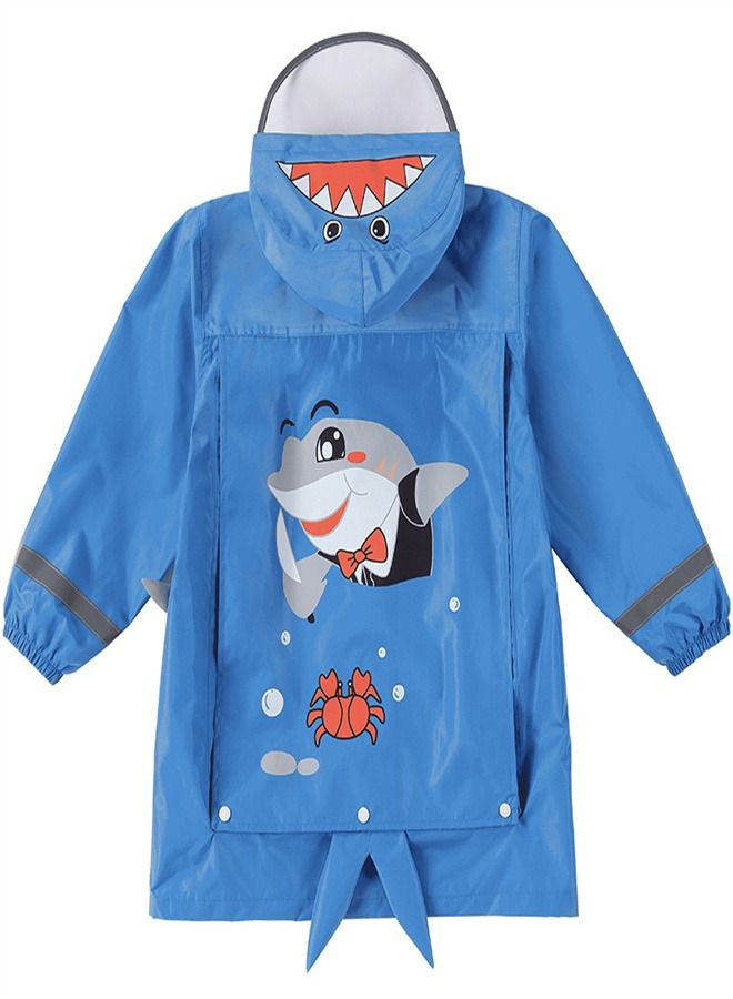 Loquat Children's Raincoat Full Picture Printed Thin Hooded Poncho Blue  - Image 3